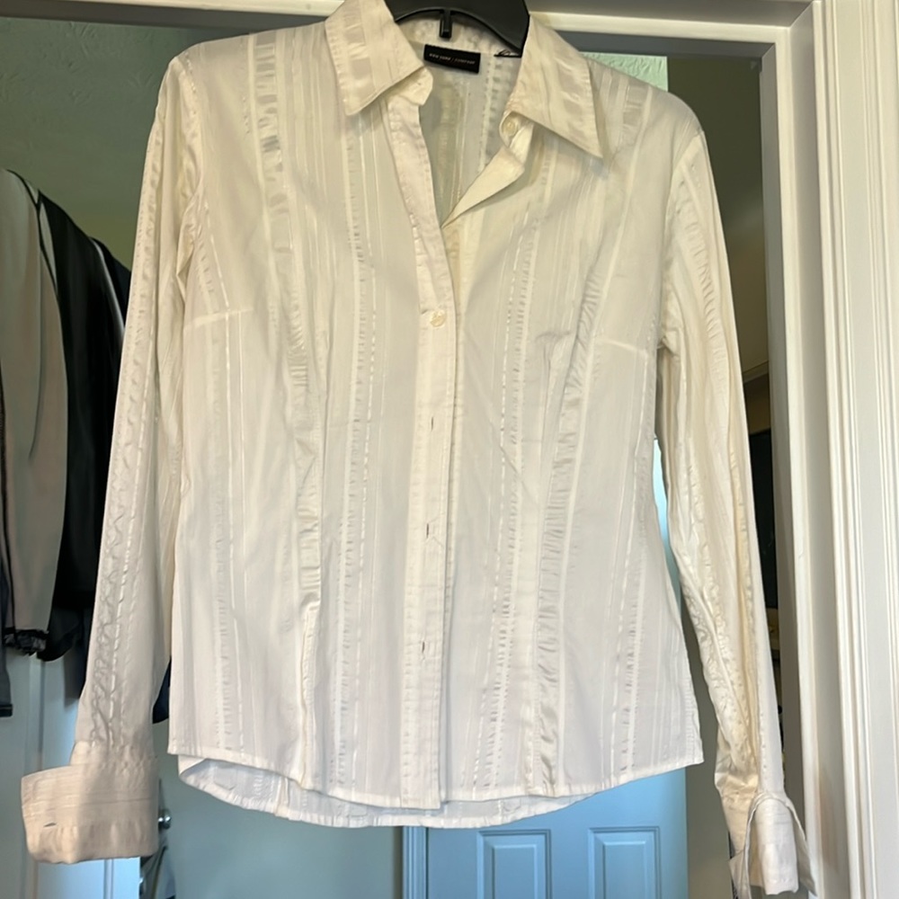 New York & Co women’s log sleeve white blouse.